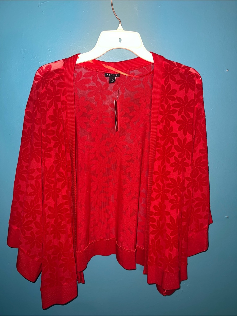 torrid Red Floral Open-Front Cardigan